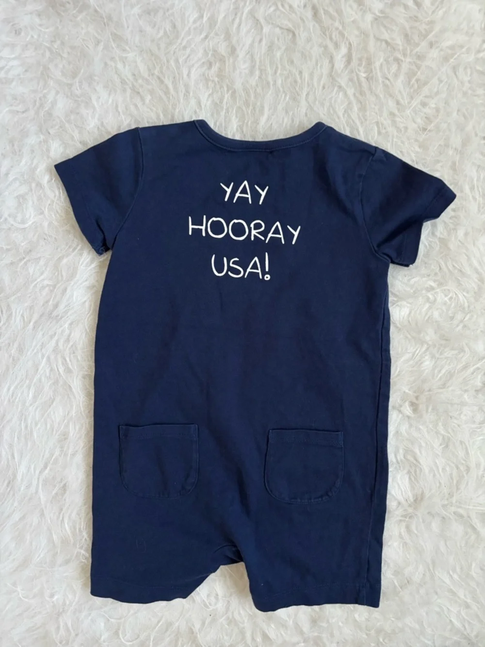 Gymboree Festive Stars & Stripes Navy Baby Romper with 3 Pockets